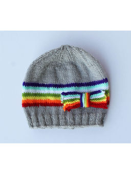 Woonie - Handmade Grey Rainbow Bow Cap