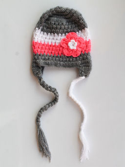 Woonie - Grey Floral Handmade Woollen Beanie