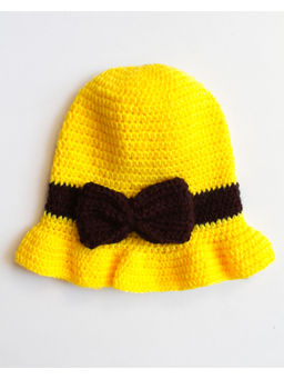 Woonie - Handmade Yellow Hat Style Cap with Bow Detail