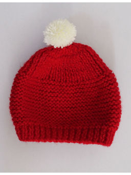 Woonie - Handmade Red Knitted Pom Pom Cap