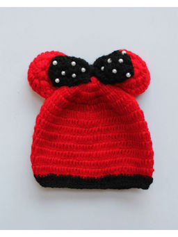 Woonie - Handmade Red Pearl Embellished Cap for Kids