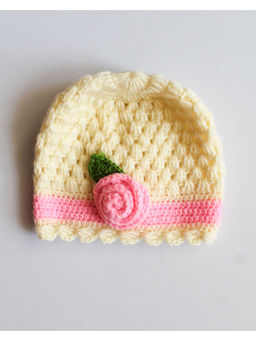 Woonie - Handmade Cream Floral Cap for Kids