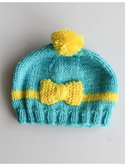 Woonie - Handmade Blue Knitted Cap with Bow Detail for Kids