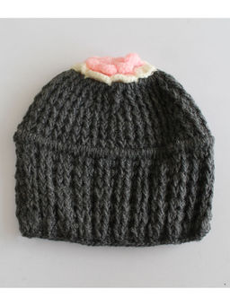 Woonie - Handmade Grey Cap with Floral Top