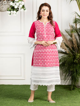 Mulmul - Pink Embroidered Cotton Veronica Kurta
