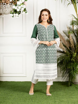Mulmul - Green Embroidered Cotton Veronica Kurta