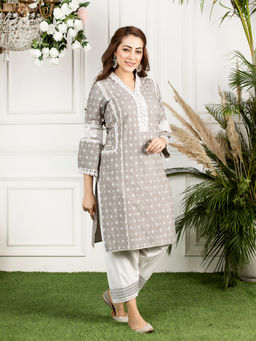 Mulmul - Grey Embroidered Cotton Winterberry Kurta