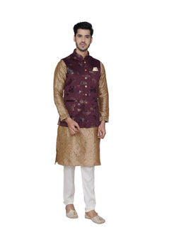 Manyavar - Maroon Terry Rayon Waistcoat for Men