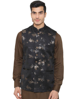 Manyavar - Black Terry Rayon Waistcoat for Men