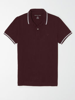American Eagle - Burgundy Solid Casual Polo T-Shirt