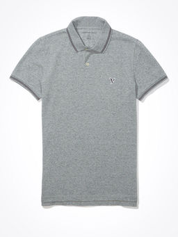 American Eagle - Grey Slim Fit Pique Polo T-Shirt