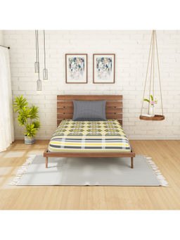 Welspun - Omnia Yellow Geometric Cotton 144 Tc 1 Single Bedsheet With 1 Pillow Cover