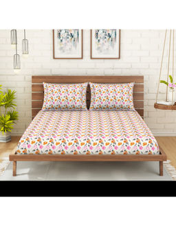 Welspun - Jubilance Pink Floral Cotton 210 Tc 1 Queen Bedsheet And 2 Pillow Covers