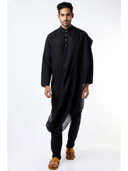 Wendell Rodricks - Black Linen Long Kurta With Drape