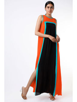 Wendell Rodricks - Orange & Black Color Blocked Maxi Dress