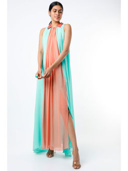Wendell Rodricks - Sea Green And Peach Maxi Dress