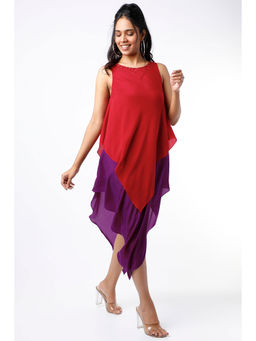 Wendell Rodricks - Red & Purple Embroidered Layered Dress