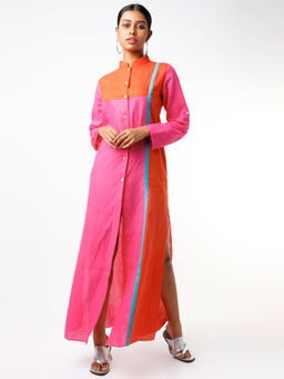 Wendell Rodricks - Magenta Color Blocked Shirt Dress