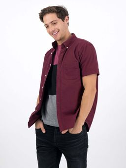 American Eagle - AE Maroon Solid Casual Shirt