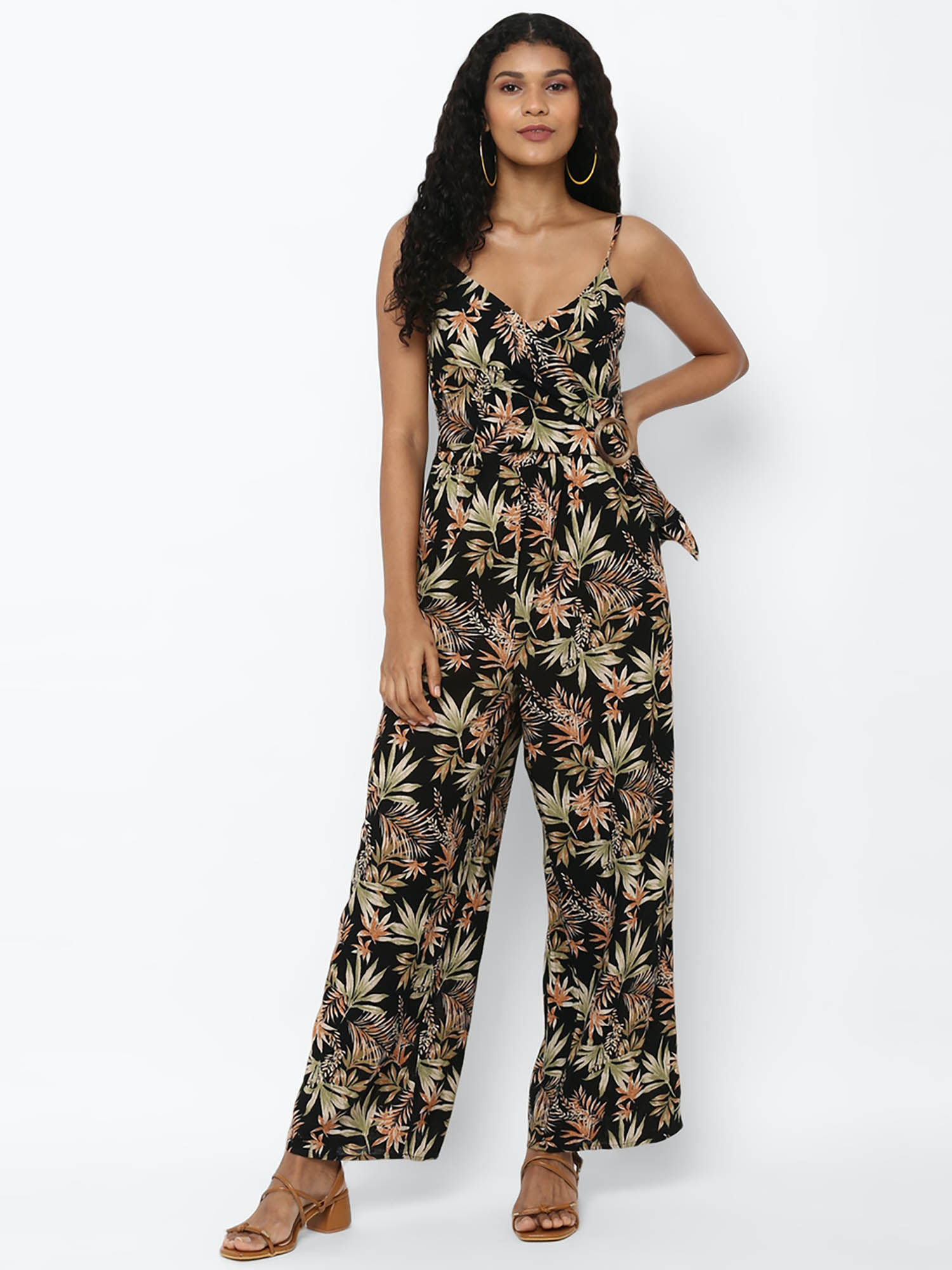 American Eagle Black Floral Jumpsuit 