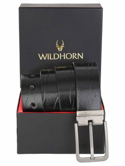 WILDHORN - Black Scratched Leather Formal Belt for Men