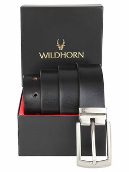 WILDHORN - Solid Black Leather Formal Belt for Men
