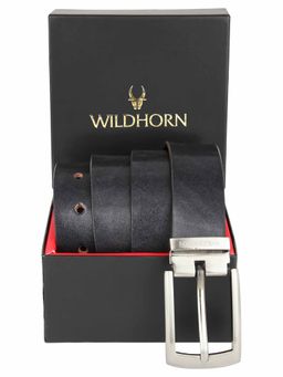 WILDHORN - Black Grunge Free Size Leather Formal Belt for Men