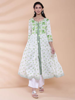 Biba - White Printed Kurta (Set Of 2)