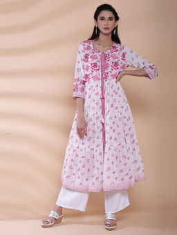 Biba - White Printed Kurta With Inner (Set of 2)