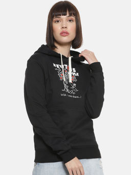 Campus Sutra - Black Stylish Solid Casual Hooded Sweatshirt