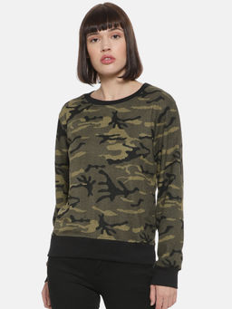 Campus Sutra - Olive Camouflage Casual Stylish Sweatshirt