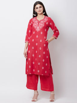 Biba - Pink Printed Winter Long Kurta