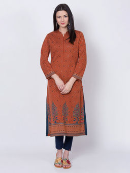 Biba - Rust Printed Winter Long Kurta