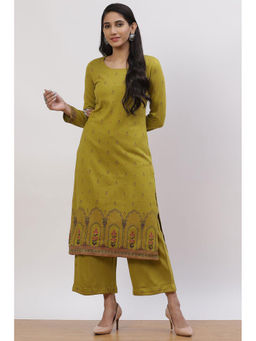 Rangriti - Olive Green Acrylic Straight Suit Set (Pack Of 3)