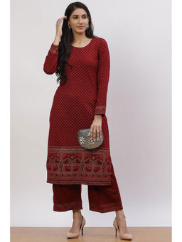 Rangriti - Maroon Acrylic Straight Suit Set (Pack Of 3)