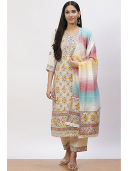 Rangriti - Cream Acrylic Straight Suit Set (Pack Of 3)