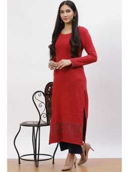 Rangriti - Red Jacquard Straight Kurta