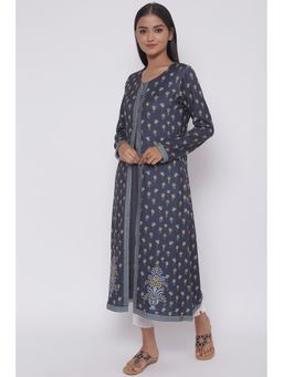 Biba - Olive Green Printed Kurta And Inner (Set of 2)
