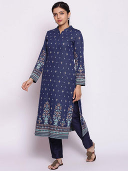 Biba - Dark Blue Winter Kurta