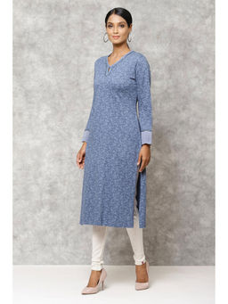 Biba - Blue Mist Straight Cotton Kurta