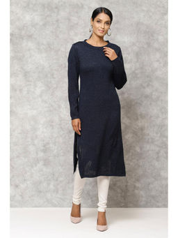 Biba - Midnight Blue Straight Acrylic Kurta