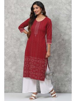 Biba - Maroon Straight Poly Metallic Kurta