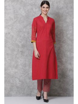 Biba - Pink Straight Poly Metallic Kurtas