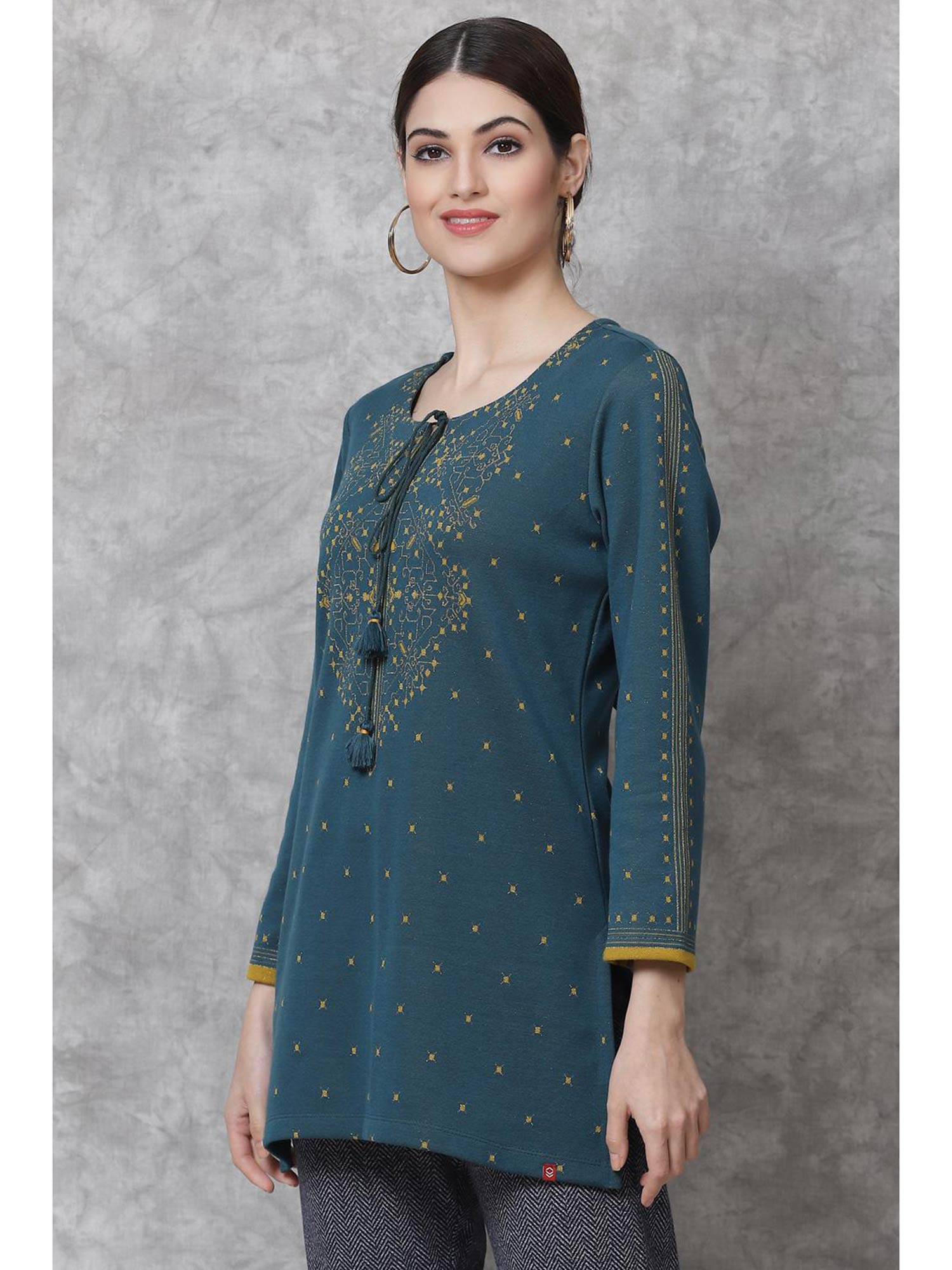 Buy Biba Teal Straight Poly Metallic 