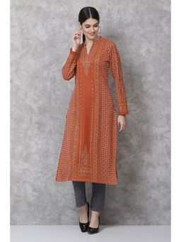 Biba - Orange Straight Poly Metallic Kurtas