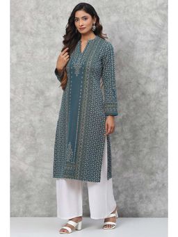 Biba - Teal Straight Poly Metallic Kurta