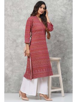 Biba - Pink Straight Poly Metallic Kurta