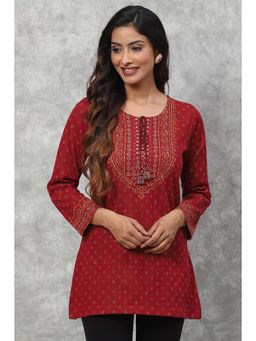 Biba - Red Straight Poly Metallic Kurta