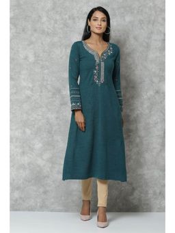 Biba - Green Straight Acrylic Kurtas