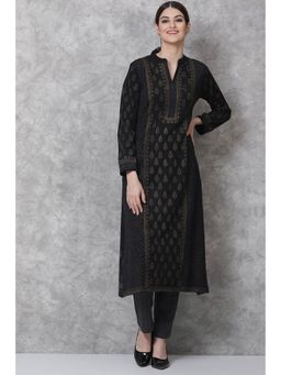 Biba - Charcoal Straight Acrylic Kurtas